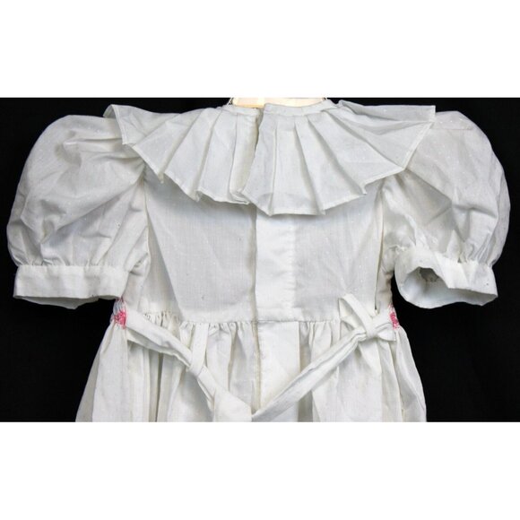 Vtg 90s Isabel Garreton Smocked White Dress 3T Dots Pleated Collar Pink Flowers - Picture 6 of 12